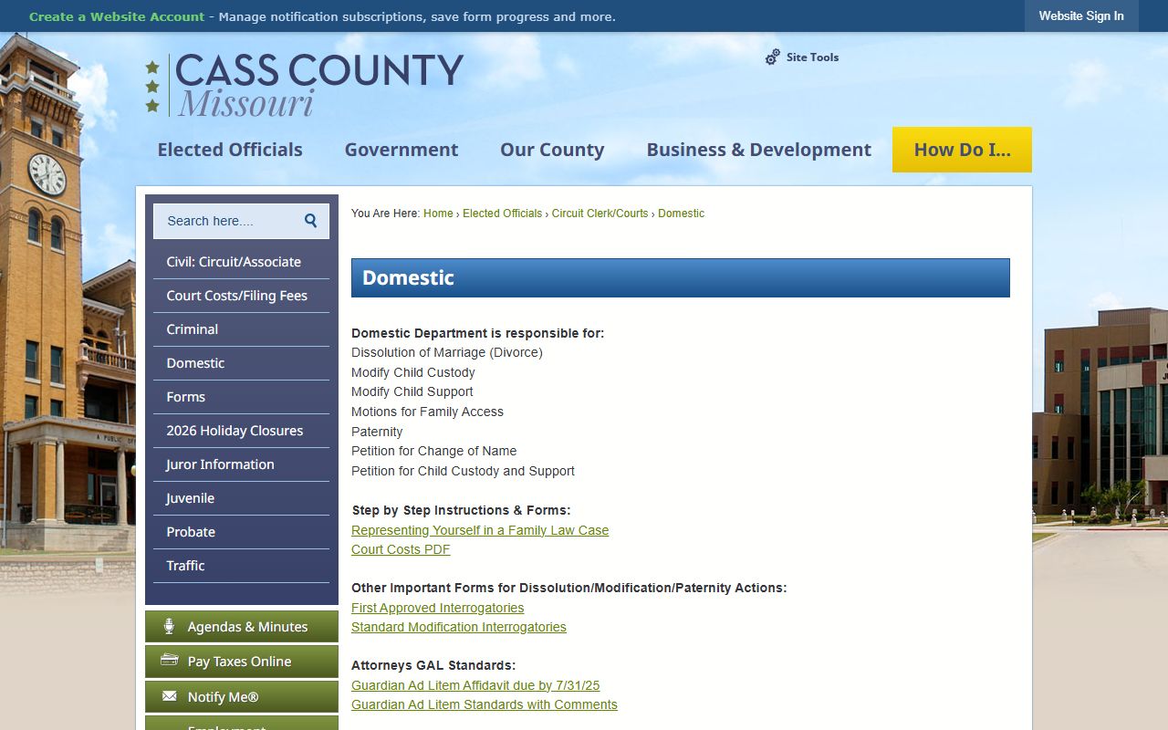 Cass County Circuit Clerk domestic court records page