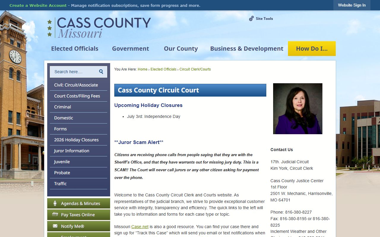 Cass County Circuit Clerk records access page