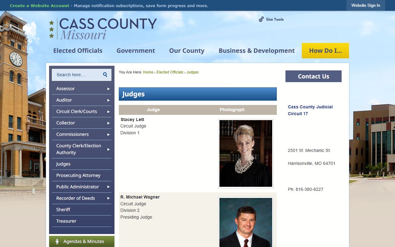 Cass County court dockets Judicial Circuit 17 judges contact page