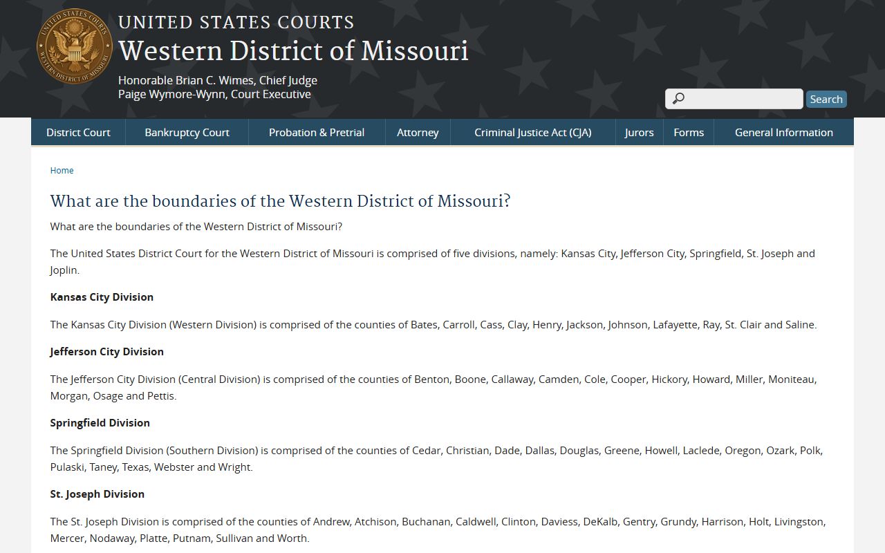 Cass County Circuit Court Western District boundary listing