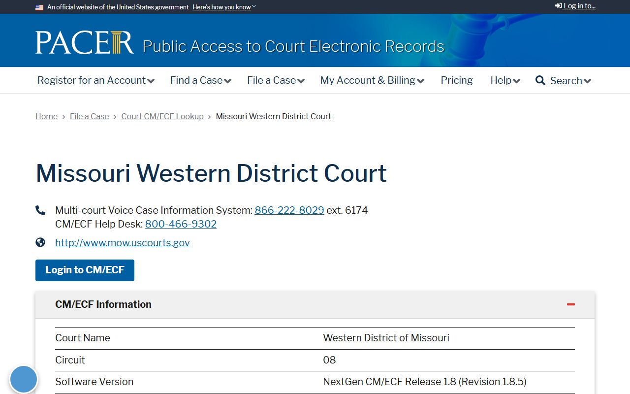 Cass County Circuit Court PACER federal court lookup
