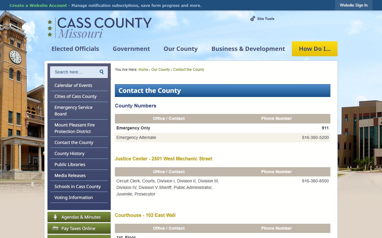 Cass County court records county contact directory