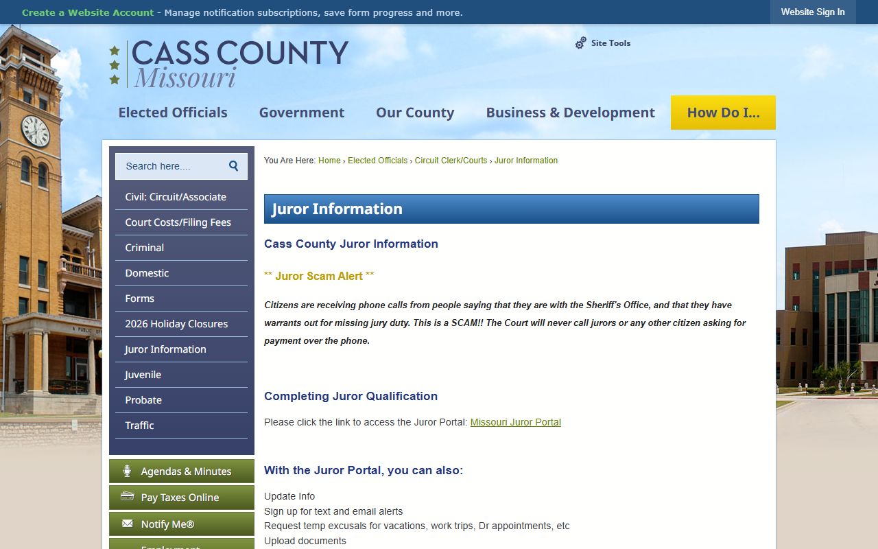 Cass County court records juror information page
