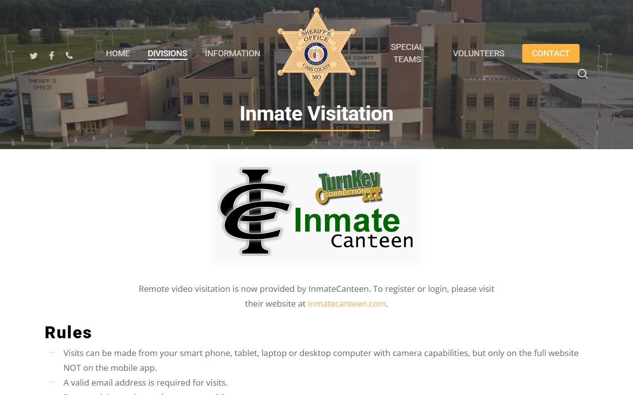 Cass County inmate search visitation page