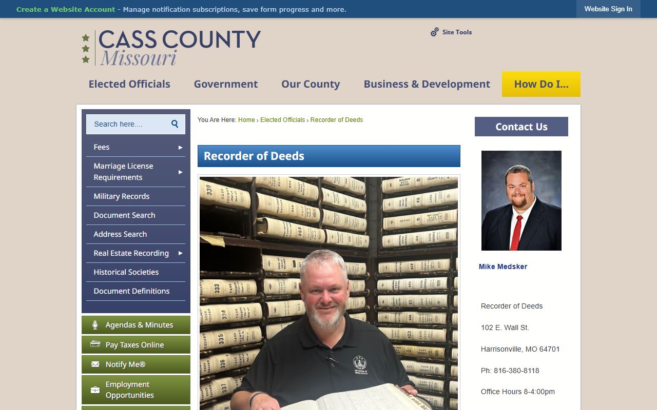 Cass County marriage records Recorder of Deeds page