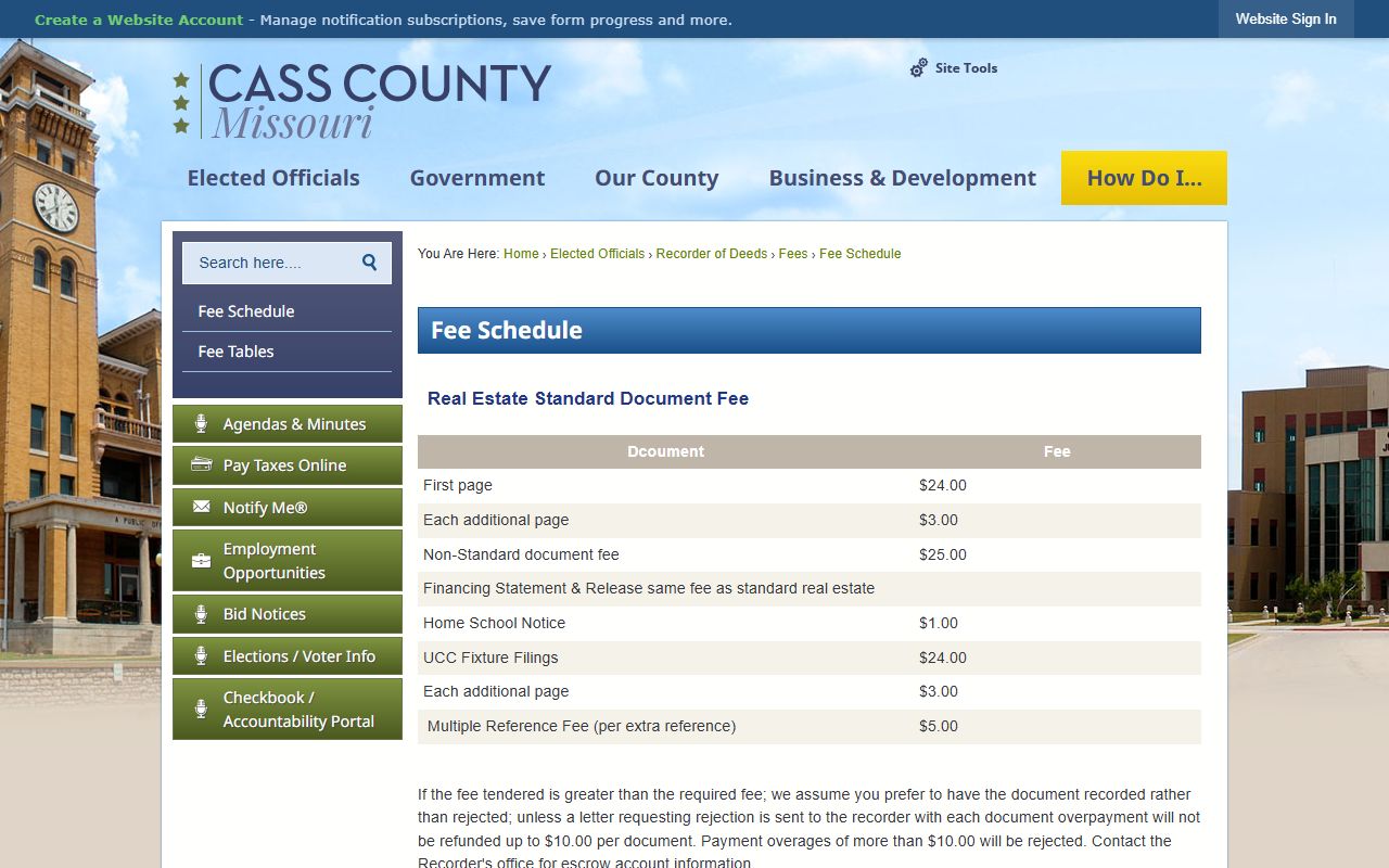 Cass County marriage records Recorder fee schedule