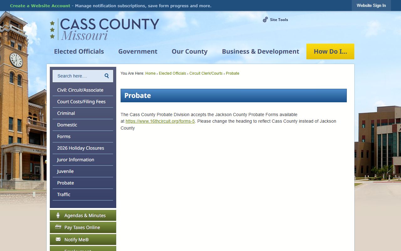Cass County probate records Probate Division page