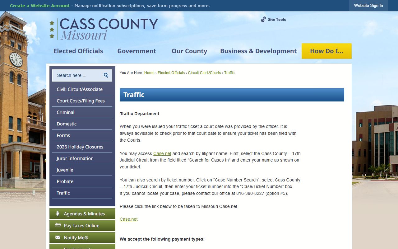 Cass County traffic court records traffic department page