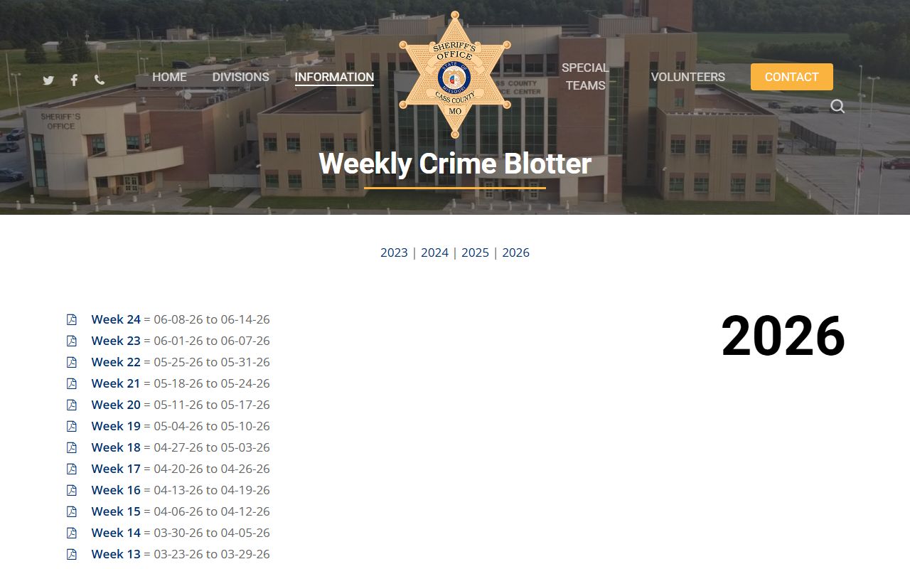 Cass County warrant search sheriff weekly crime blotter