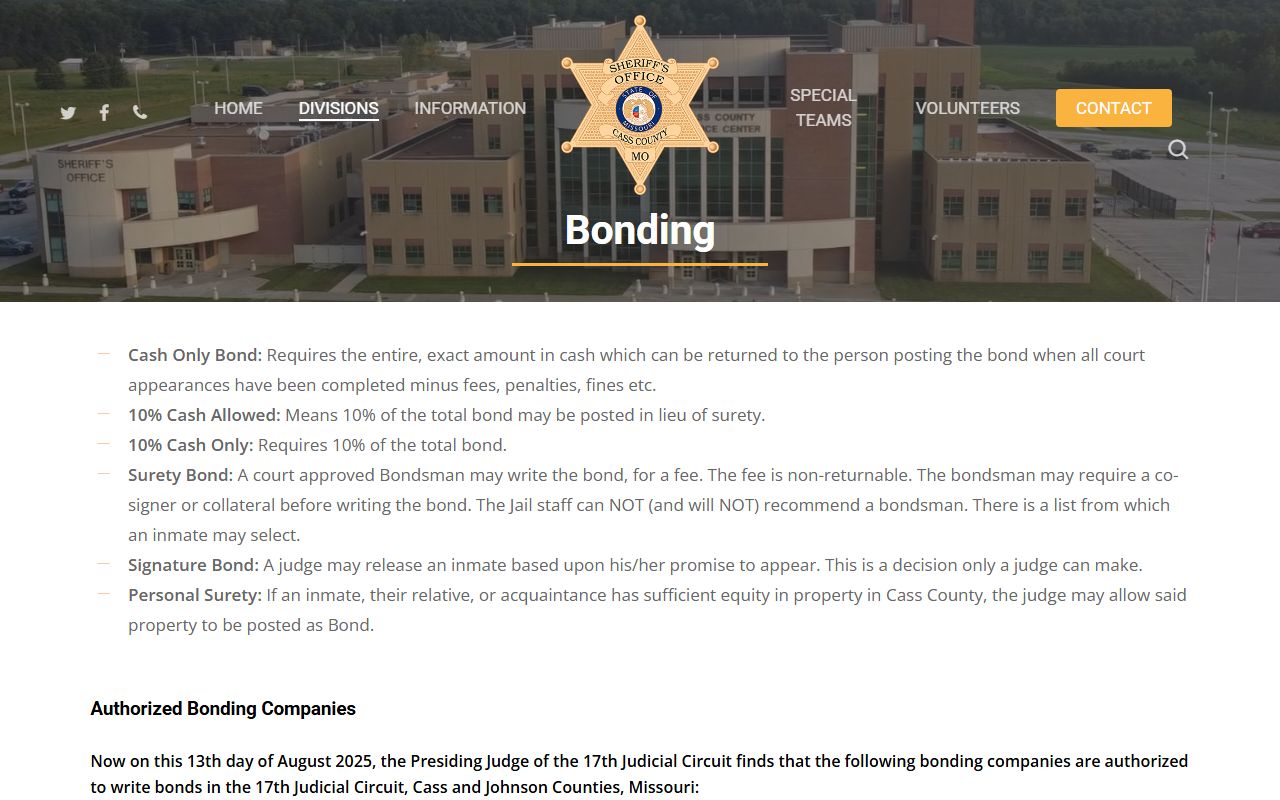 Cass County warrant search sheriff bonding page